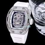Swiss Richard Mille RM 052 Diamond Bezel Skull Watch White Strap